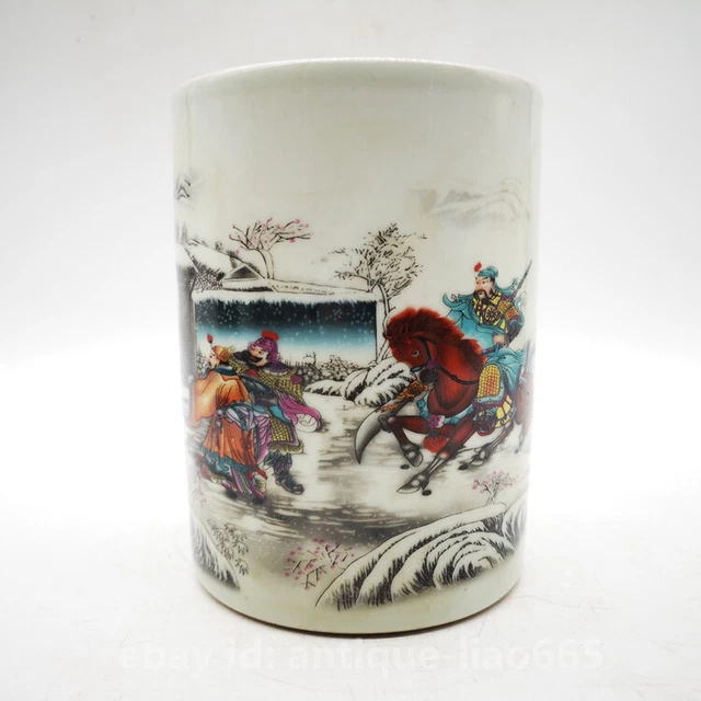 Chinese Famille-rose Porcelain Three Kingdoms Figures Brush Pot Pencil Vase三顾茅庐