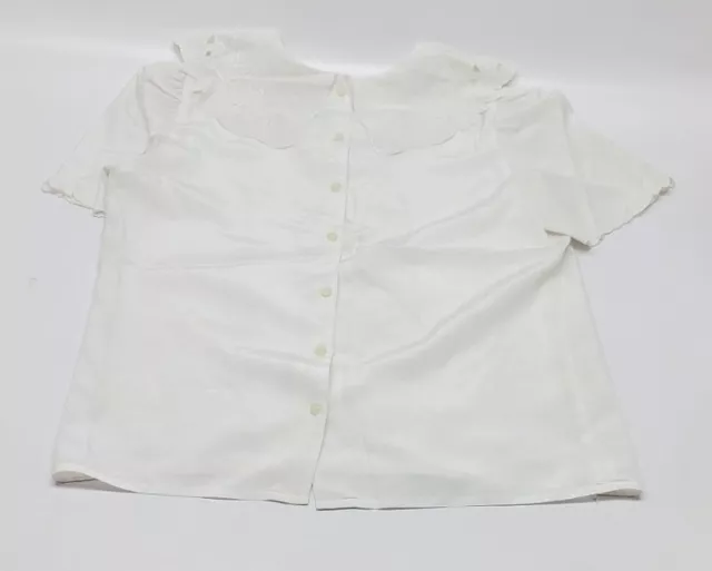 VINTAGE SATIN TOP Blouse Button Back White Cutwork Collar Size 11/12 £ ...