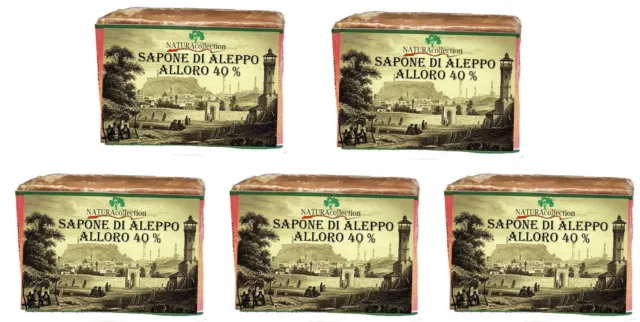 Set 5 x 200g Sapone di Aleppo40%  all'Olio d'Oliva e Olio di Alloro tot 1kg