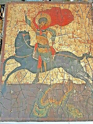 San Giorgio Icona Religiosa su Tavoletta di Legno Dipinto ad Olio '800 Religione 