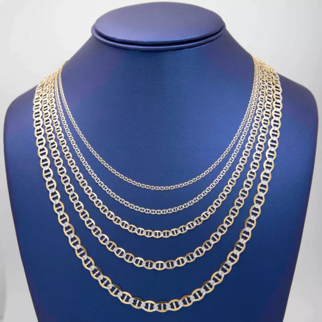 Mariner Pave Link Chain Necklace Real 10K Solid Yellow White Gold All Sizes