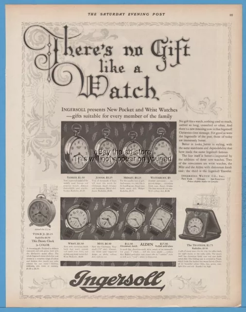 1928 Ingersoll Radiolite Pocket Watch Wristwatch Alarm Clock Christmas Print Ad