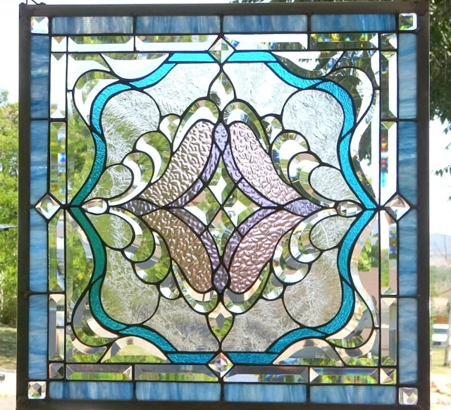 Stained Glass Transom window hanging 24 1/2 X 24 1/2  incl hooks