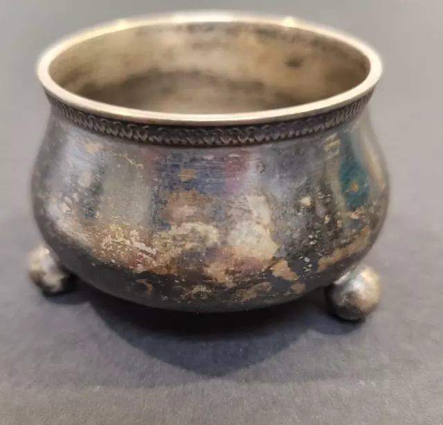 Antique Salt Cellar Cauldron Imperial Russian Silver 84