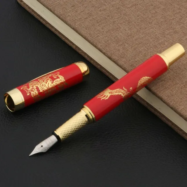 Jinhao 955 Fountain Pen & Converter, Medium Nib, Ceramic Porcelain, Red Dragon