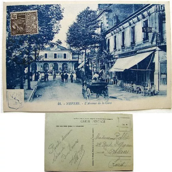 Cpa 58 Nevers avenue de la gare Artaud hôtel Blanc attelage