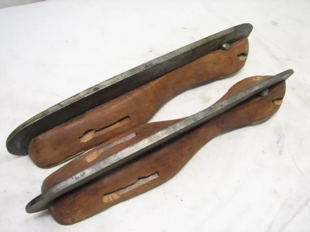 Pr Antique Wooden Iron & Brass Ice Skate Shoes Murphy Boston Strap 3