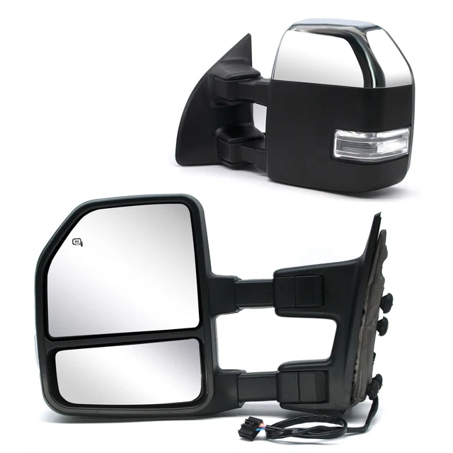 Pair Towing Mirrors Fit 2008-2016 Ford F250 F350 SD Power Heat Signal Chrome Cap