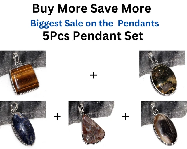 Tiger Eye Ocean Sodalite Stick 5Pcs Pendant Combo Set 1.5-2-1.8-2-2" JW