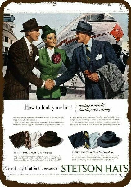 1947 STETSON FLAGSHIP & WHIPPET HAT & AA Airplane DECORATIVE REPLICA METAL SIGN