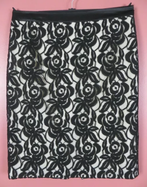 SK16382- ANN TAYLOR Women's Cotton Nylon Lace Pencil Skirt Black White Floral 12