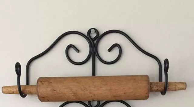 Amish Made Black Wrought Iron Rolling Pin Holder Farmhouse Primitive In Stock