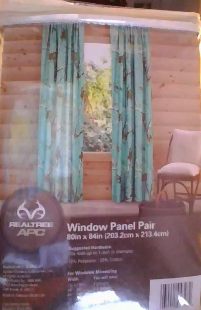 Realtree Camouflage Curtain SET / Aqua  / Size 80"x84 / 2 Panels 40"x 84" / New