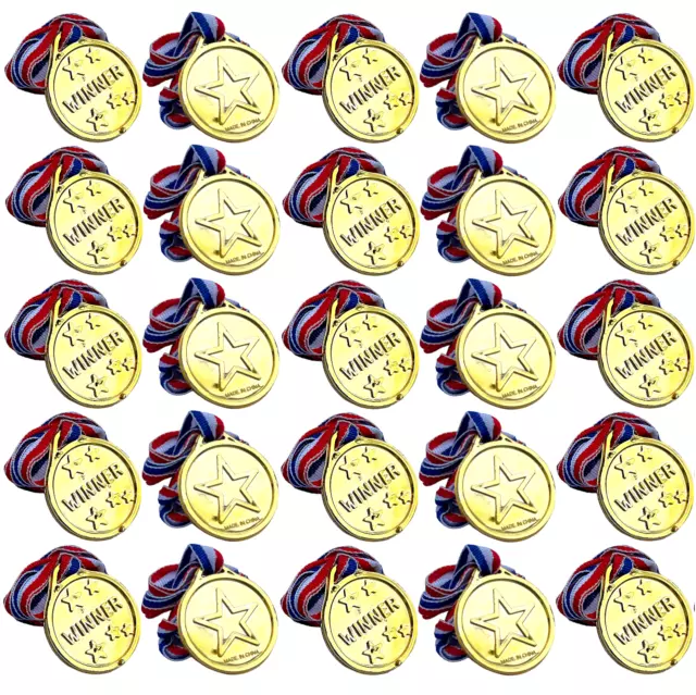 24x Plastic Gold Medals Kids Sports Day Winner Prize Party Bag Filler Award Toys