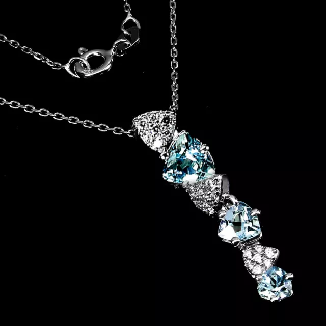 Heated Trilliant Sky Blue Topaz 6x6mm Cz 925 Sterling Silver Necklace 18 Inches
