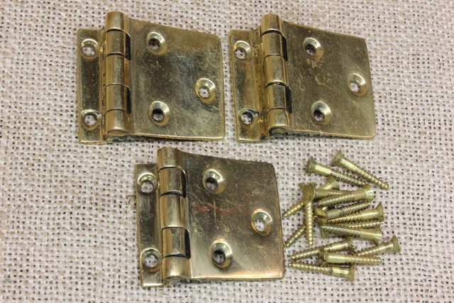 3 Cabinet Door hinges Classic Brass 3/8" Inch Offset Traditional Vintage Hoosier