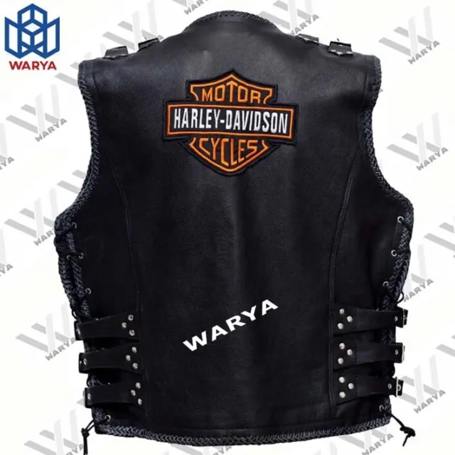 Mens Leather Vest Buckle Motorbike Waistcoat Motorcycle Club Biker Leather vest