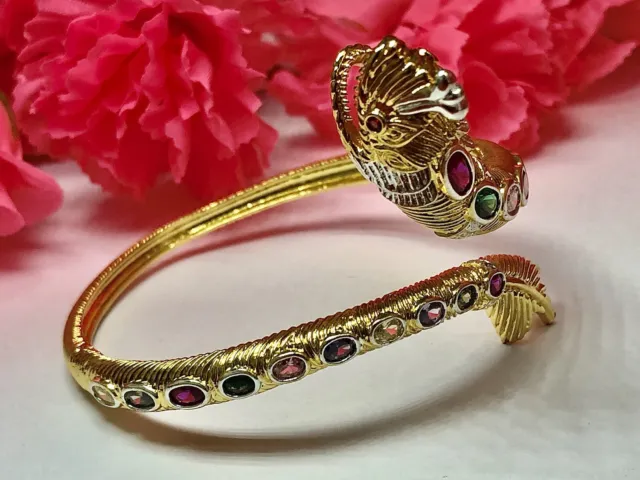 Thai Amulet Naga Eye Bracelet 9 Color Gems Gold Plated Lucky Talisman Charm K908