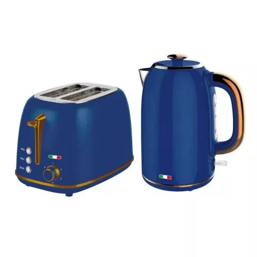 Vintage Electric Kettle & 2 Slice Toaster SET Combo Stainless Steel Copper Blue