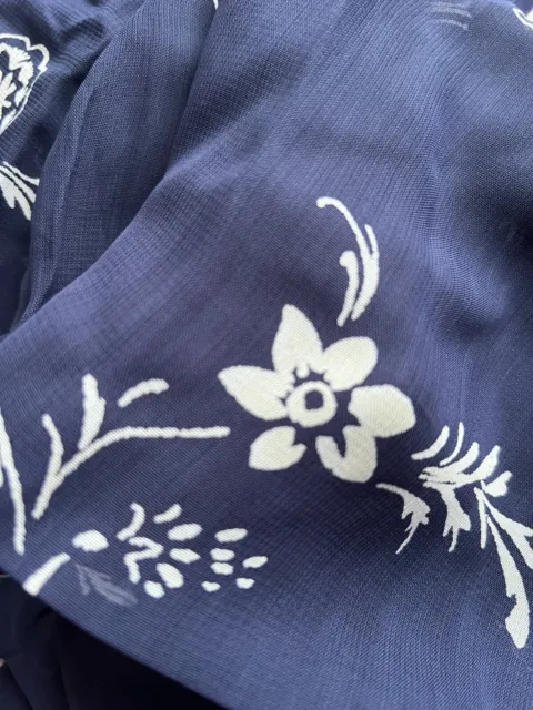 Navy Blue Chiffon with White Floral Design Fabric Material. 3 Large Remnants
