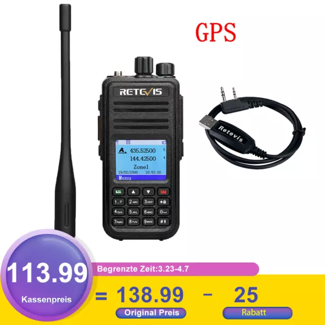 Retevis RT3S GPS Walkie Talkie Dual Band DMR  Digitales Funkgerät Großer