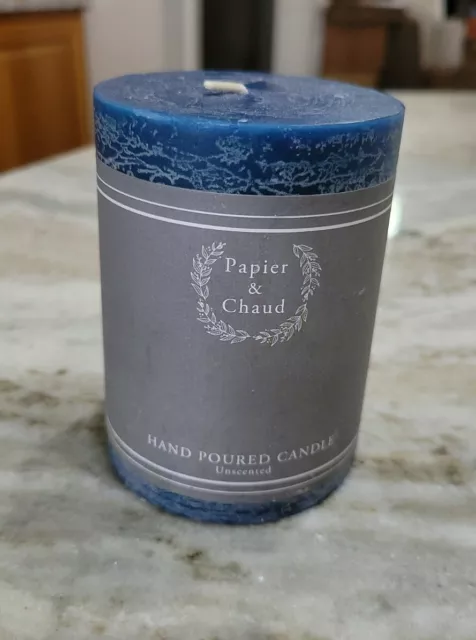 3”x 4”Large Hand Poured Unscented Blue Round Pillar Wax Candle By Papier & Chaid