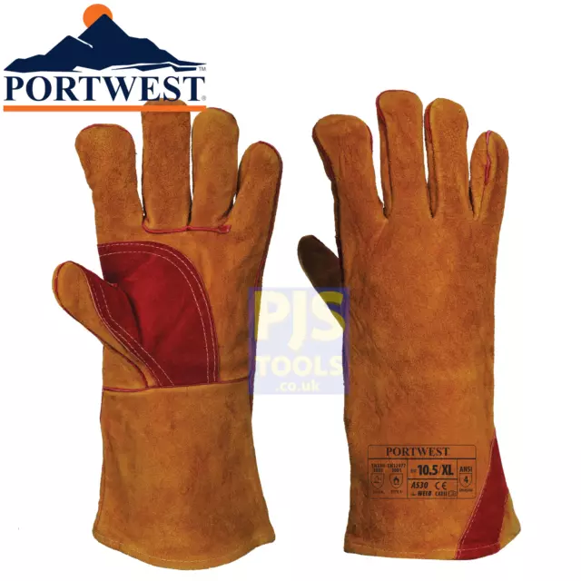 Portwest A530 kevler leather glove welders gauntlet woodburner stove log fire