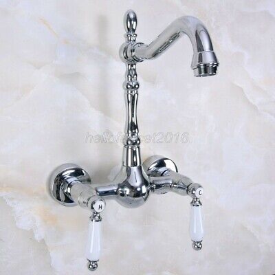 Polished Chrome Brass Wall Mount Swivel Kitchen Bathroom Sink Faucet Mixer Tap