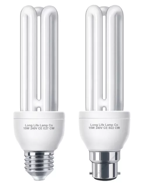 15W Energy Saving CFL 3U Light Bulbs Cool White 6500K Equivalent 75w B22 or E27