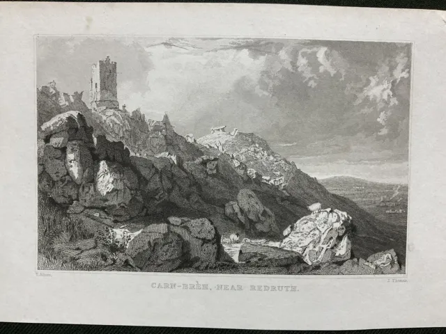 Carn-Breh, near Redruth, Cornwall, Antique Print, c1831