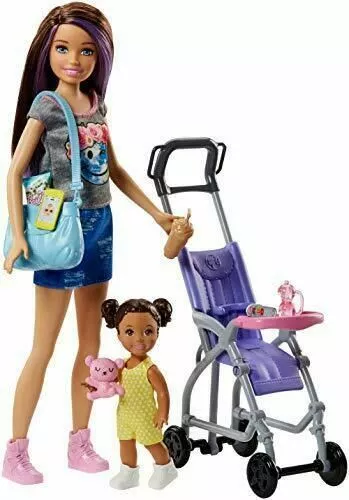 Barbie Famille coffret poupée Skipper baby-sitter et sa poussette avec figuri...