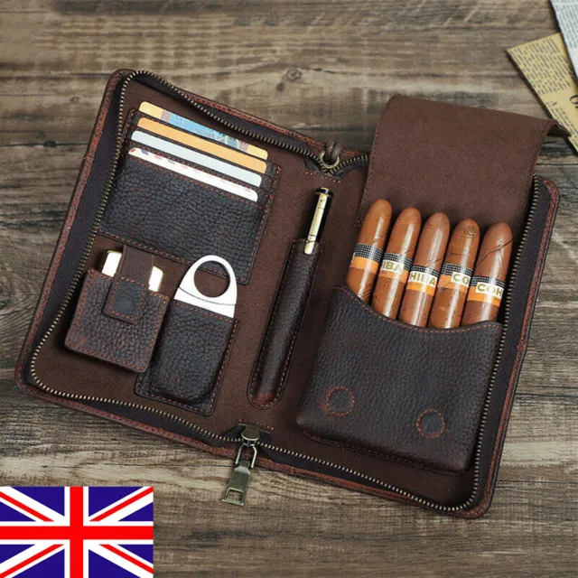 Luxury Cigar Humidor travel Case Genuine Leather Cigar Lighter Cutter Holder Bag