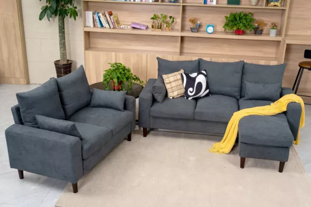 3 Seater with Footstool Chaise L-Shaped Corner Sofa Couch Armchair Linen Fabric