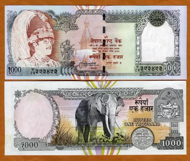 Nepal, 1000 Rupees, ND (1996), P-36d Sign. 13 UNC Elephant, King Birenda