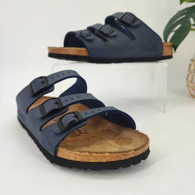 Birkenstock Women's Florida Soft Footbed Blue Leather Sandals Size 7