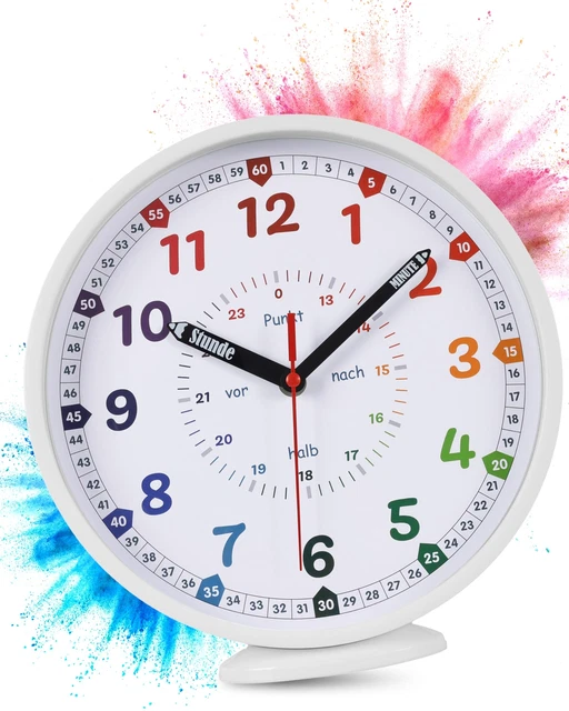 Horloge Murale Enfant 30 Cm Silencieuse - Chiffres Arabes Colorés Faciles à Lire - Pour Chambre, Salon, Salle De Classe - Fonctionne Sur Pile AA