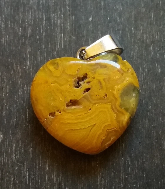 AGATE CRAZY LACE, Gemme AGATE du MEXIQUE, Pendentif Cœur en Pierre fine d'AGATE