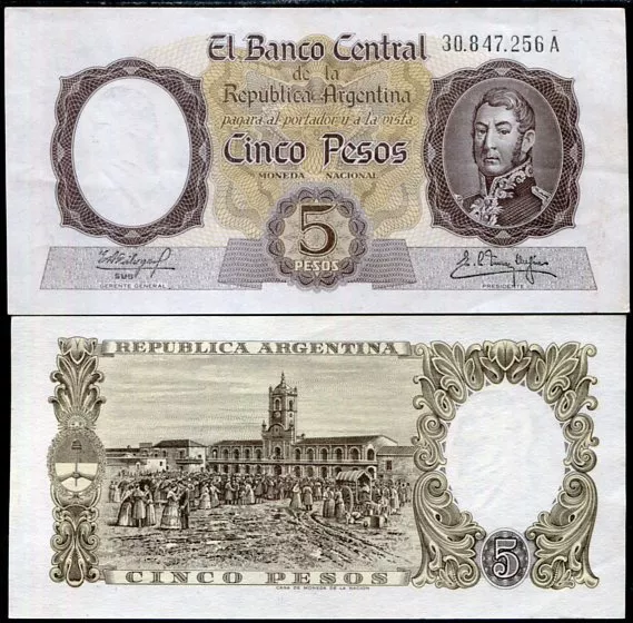 Argentina 5 Pesos Nd 1960-1962 P 275 Xf/Au