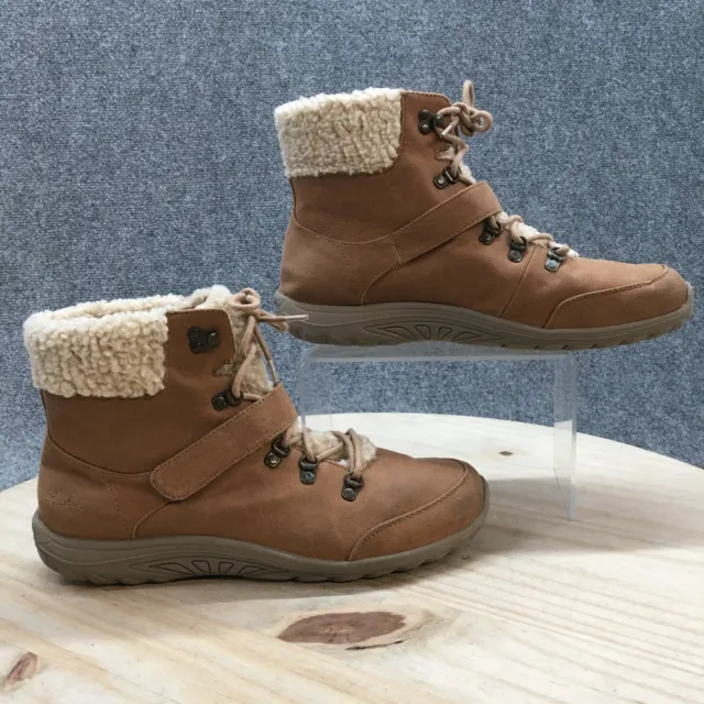 Skechers Boots Womens 10 Winter Snow Tan Suede Fur Trim Lace Up Casual 49435