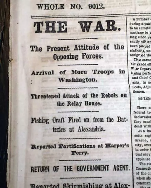 1861 Civil War Newspaper w/ Small MAP of Harper's Ferry WV & Alexandria Virginia