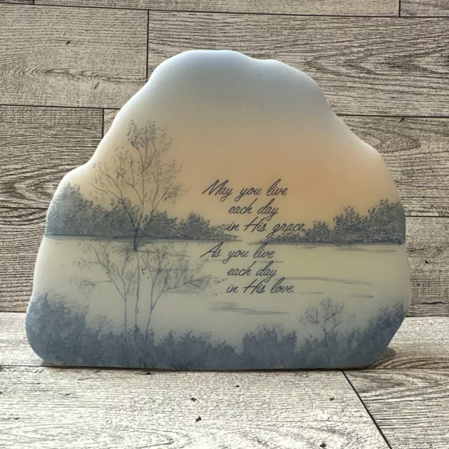 FENTON Satin Glass Live Each Day Grace 5x6” Plaque Paper Weight Signed Vintage