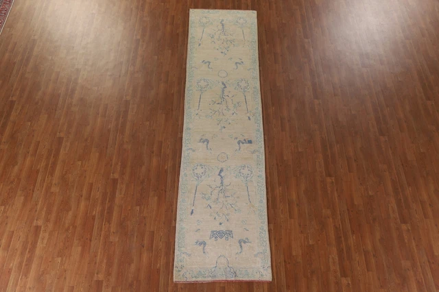 Alfombra de corredor turca Peach Oushak 3x12 ft tinte vegetal entrada de lana hecha a mano