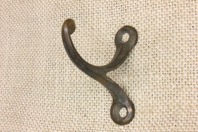 Old Single Coat Hook 1850’s School Farmhouse Wardrobe Rare Antique Cast BRASS! 3