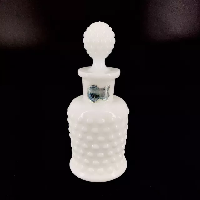 Imperial Milk Glass Perfume Cologne Bottle with Stopper Hobnail Design