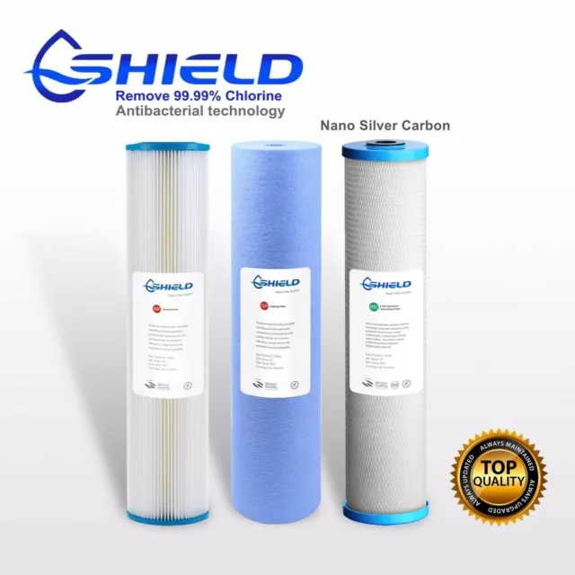 Triple 20" x 4.5" Big Blue Whole House Water Filter Replacement Cartridge Silver