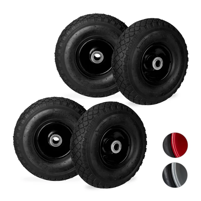 Jeu De 4 Roues En Caoutchouc Dur, Diamètre 4 Pouces, Largeur 1,5 Pouces – Capacité 300 Lb, Axe 7/16", Roulements Nylon – Pour Chariots, Brouettes, Meubles Industriels