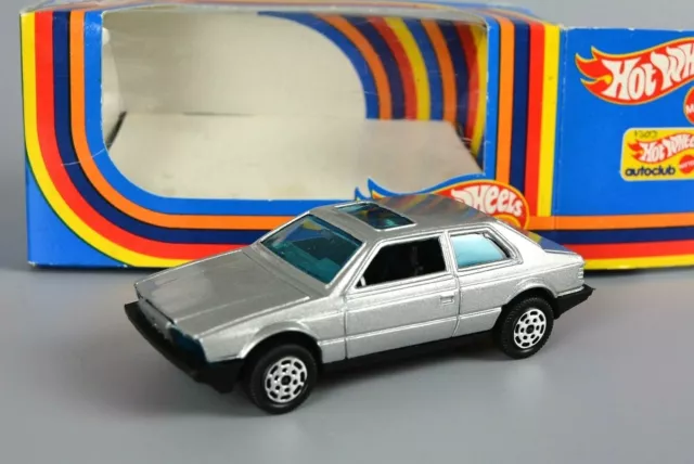 R&L Druckguss: Vintage Mattel Hot Wheels silber Maserati Biturbo verpackt