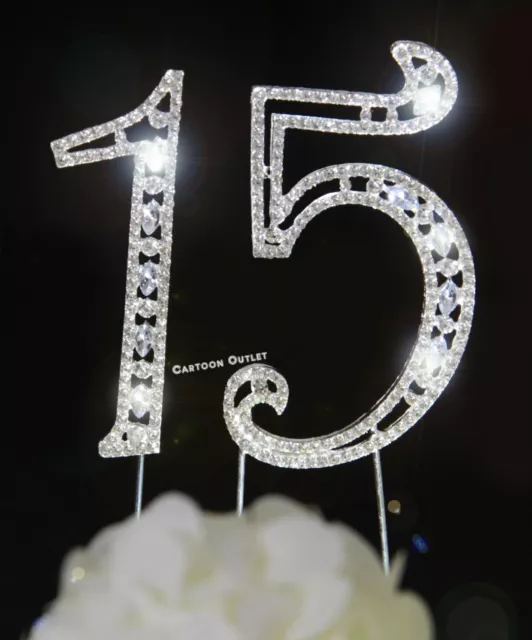 Silver 15 number Cake Topper 15th Birthday Quinceanera Decoration Mis 15 Anos