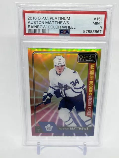 2016-17 O-Pee-Chee Platinum AUSTON MATTHEWS Rainbow Color Wheel Rookie PSA 9