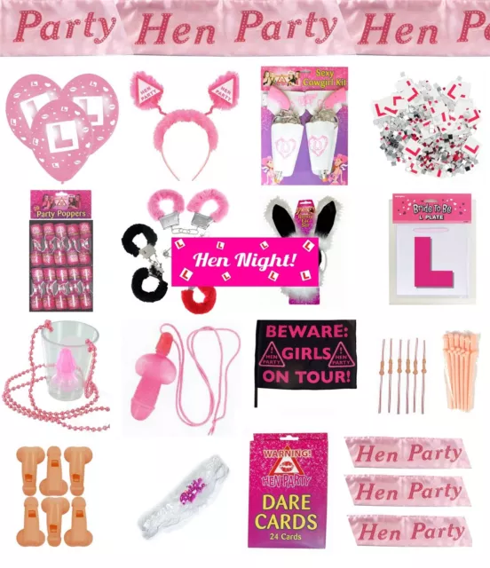 Hen Party Girls Night Out Accessories Badges Sashes Willy Straws Bopper Games